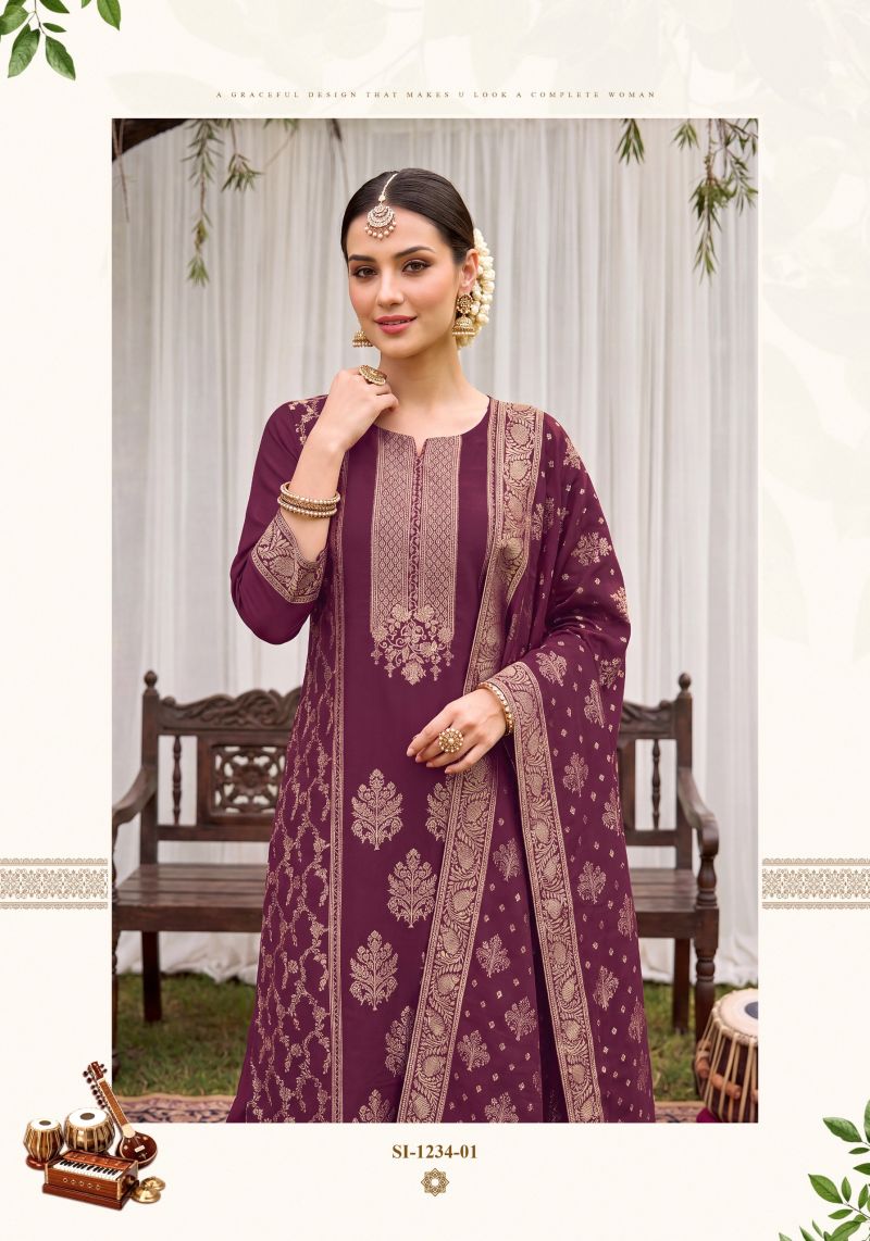Alok Sargun Edition 8 Viscose Maslin Jacquard Hand Work Dress Material — Wholesale Dress Material, Alok Suits wholesale from Surat — view 8