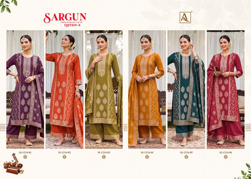 Alok Sargun Edition 8 Viscose Maslin Jacquard Hand Work Dress Material — Wholesale Dress Material, Alok Suits wholesale from Surat — view 9