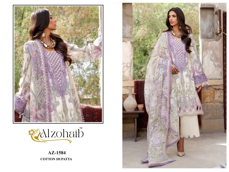 Alzohaib Karima Vol 1 Chiffon Dupatta Cotton Patch Work Salwar Kameez
