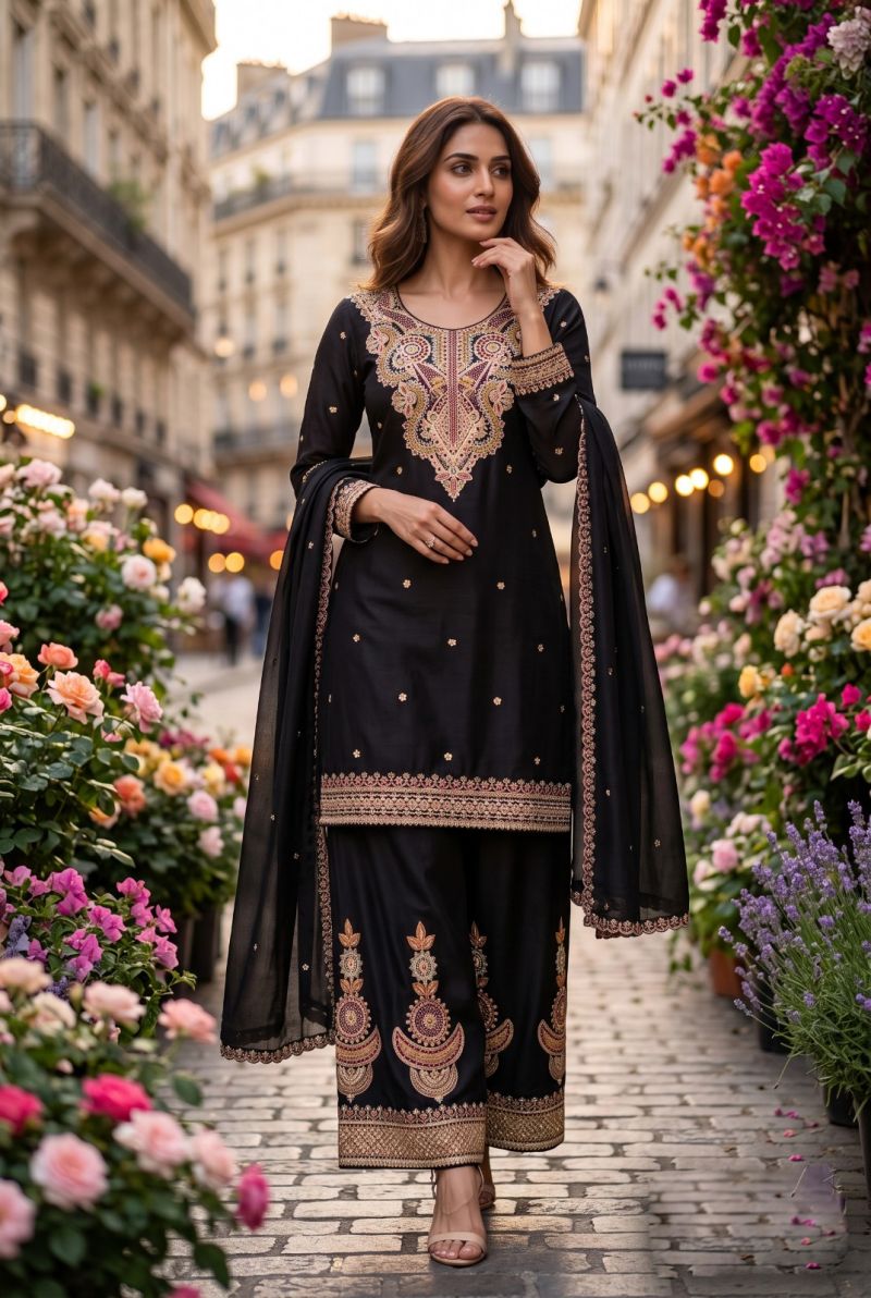 Aurraa Black Pearl Chinon Embroidered Salwar Kameez Catalog