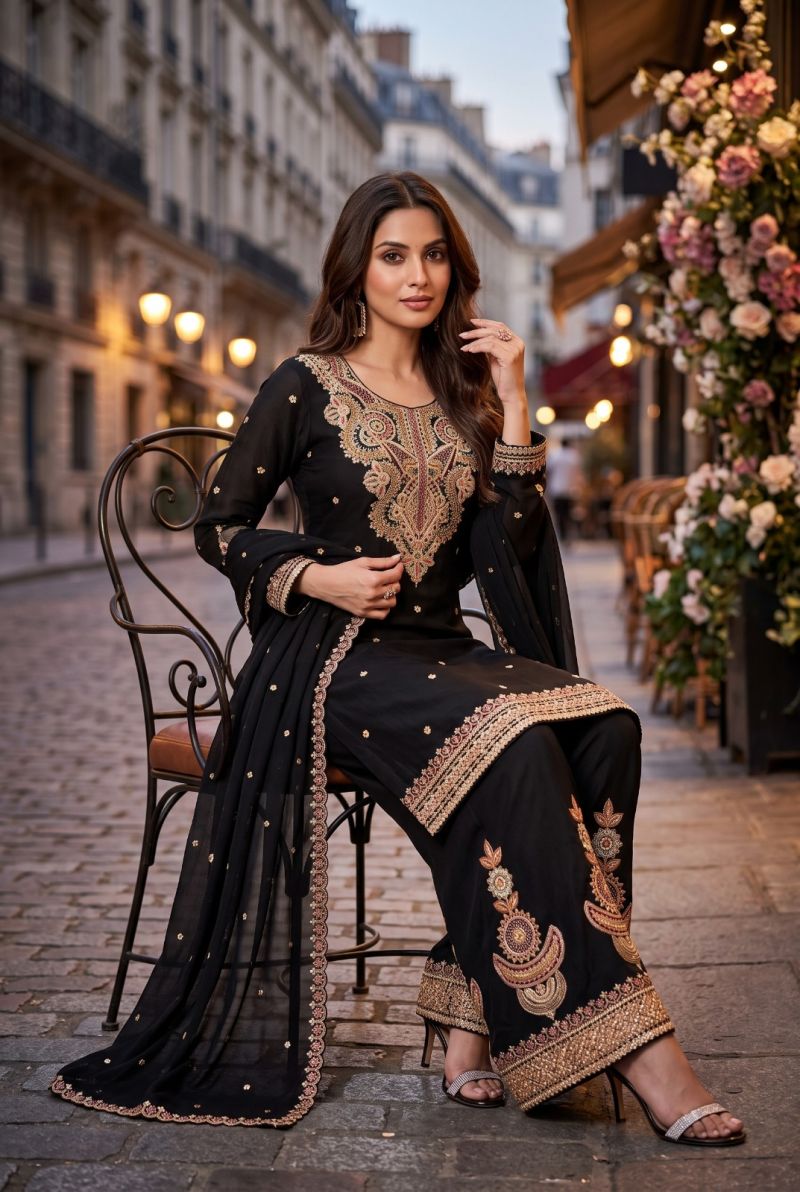 Aurraa Black Pearl Chinon Embroidered Salwar Kameez Catalog — Wholesale Kurtis, Vardan Ethnic wholesale from Surat — view 4