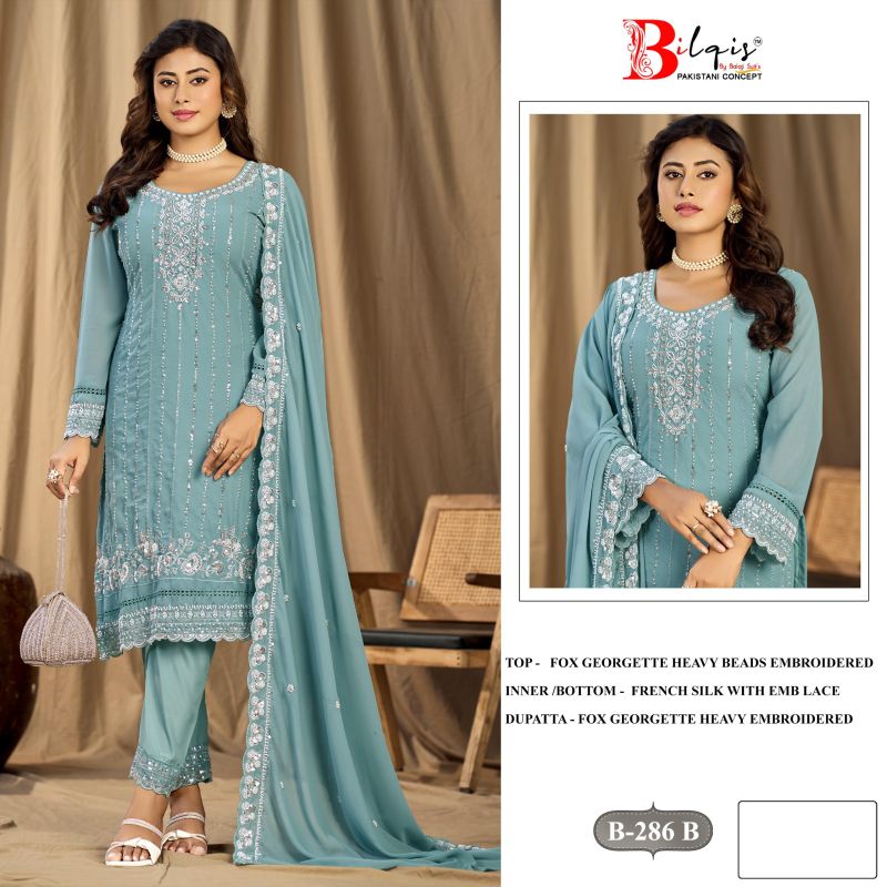Bilqis B 286 A To D Faux Georgette Beads Embroidered Salwar Kameez — Wholesale Pakistani Suits, Bilqis wholesale from Surat — Photo 2