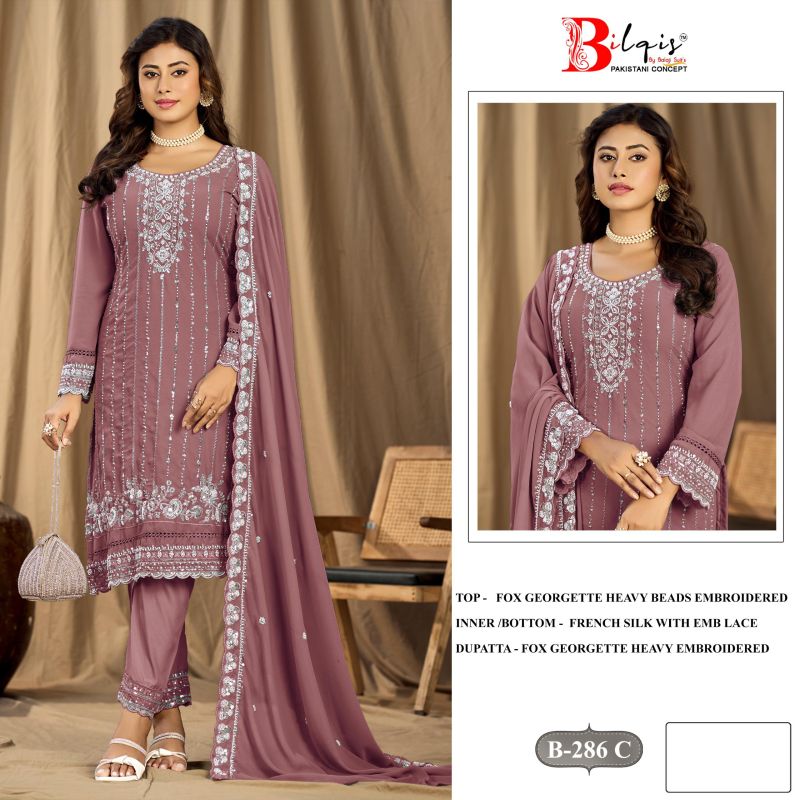 Bilqis B 286 A To D Faux Georgette Beads Embroidered Salwar Kameez — Wholesale Pakistani Suits, Bilqis wholesale from Surat — Photo 3