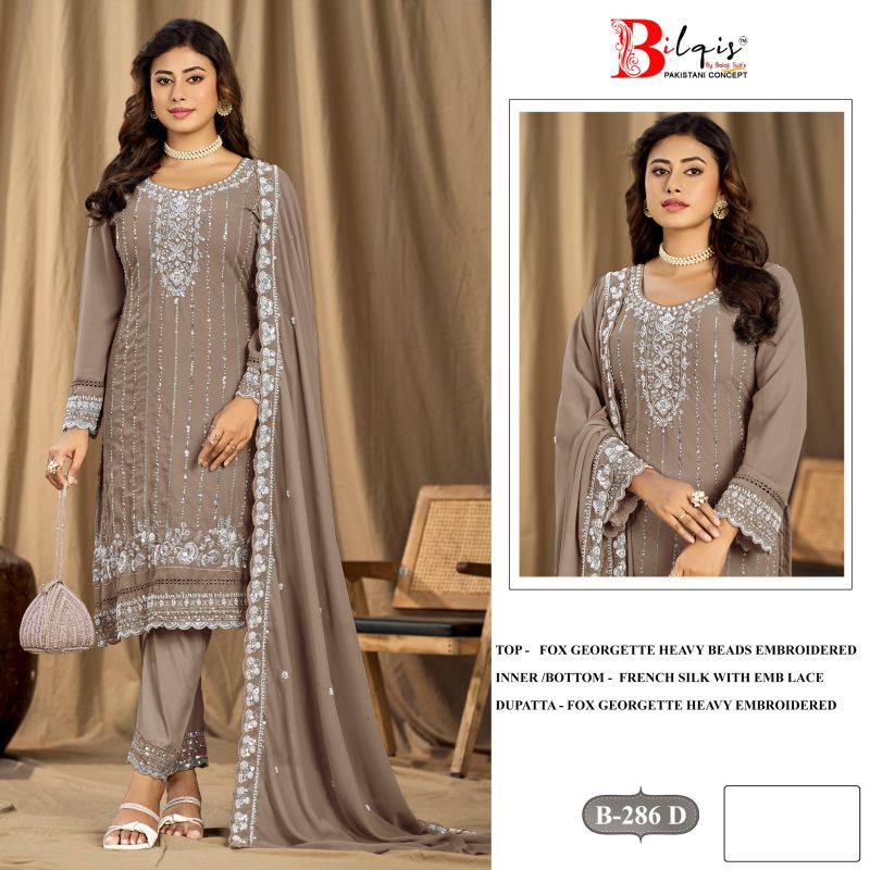 Bilqis B 286 A To D Faux Georgette Beads Embroidered Salwar Kameez — Wholesale Pakistani Suits, Bilqis wholesale from Surat — Photo 5