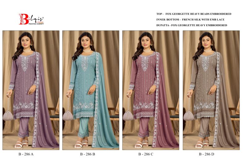 Bilqis B 286 A To D Faux Georgette Beads Embroidered Salwar Kameez — Wholesale Pakistani Suits, Bilqis wholesale from Surat — Photo 6