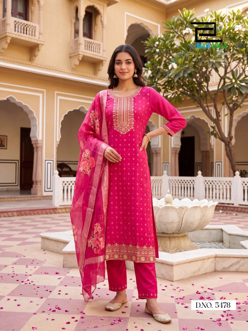 Blue Hills Cherry Plus Size Mul Chanderi Foil Printed Kurti WIth Bottom Dupatta Set — Wholesale Kurtis, Blue Hills wholesale from Surat — view 4