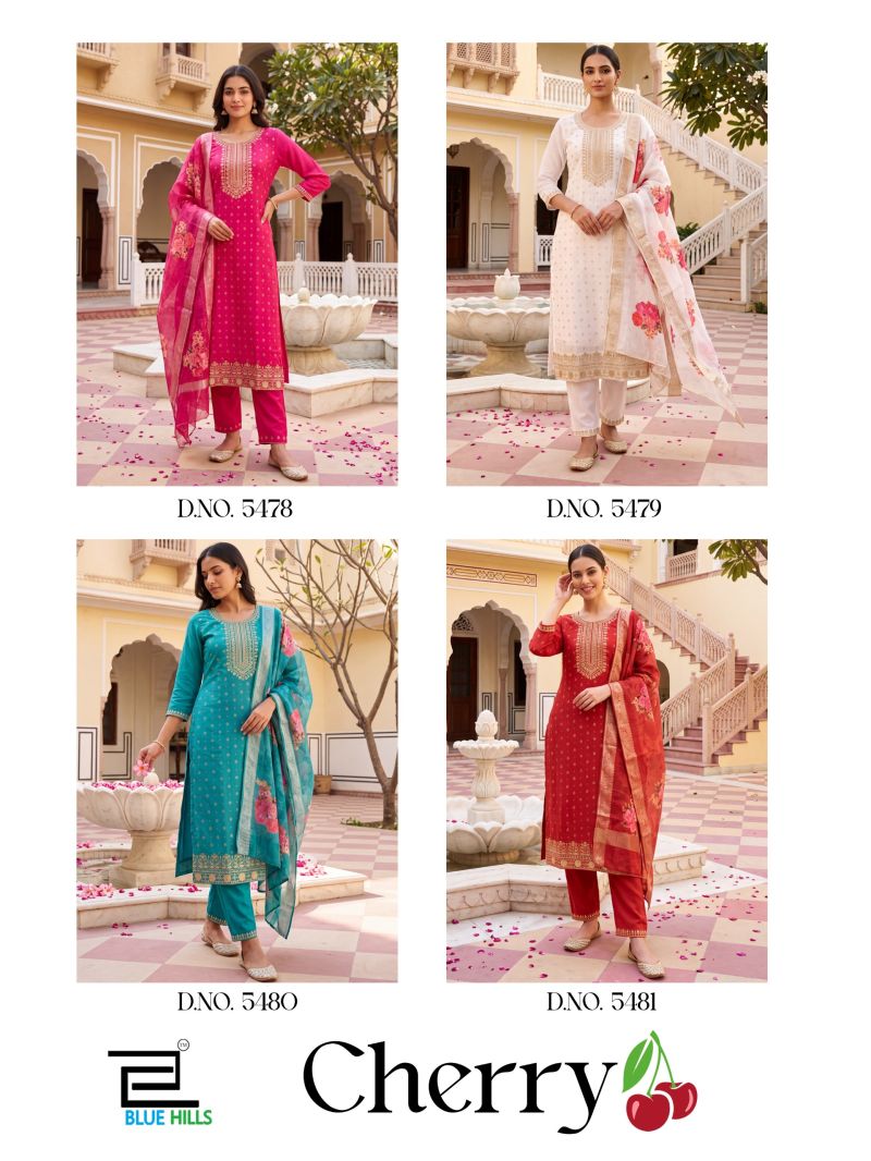 Blue Hills Cherry Plus Size Mul Chanderi Foil Printed Kurti WIth Bottom Dupatta Set — Wholesale Kurtis, Blue Hills wholesale from Surat — view 2