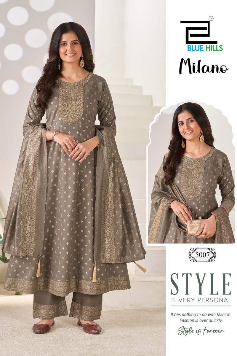 Blue Hills Milano Plus Size Rayon Sequence Embroidery Work Kurti With Bottom Dupatta Set — Wholesale Kurtis, Blue Hills wholesale from Surat — view 2