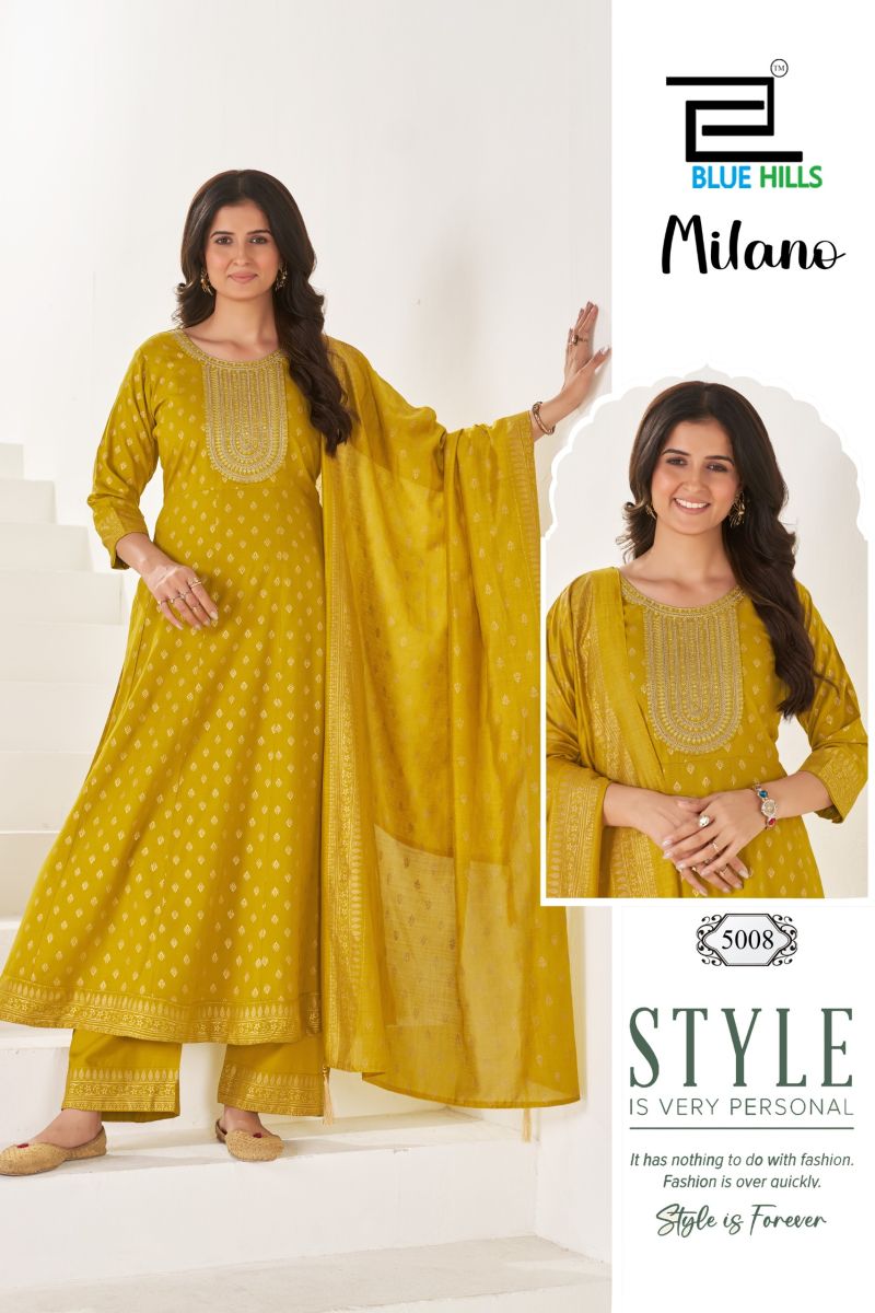 Blue Hills Milano Plus Size Rayon Sequence Embroidery Work Kurti With Bottom Dupatta Set — Wholesale Kurtis, Blue Hills wholesale from Surat — view 3