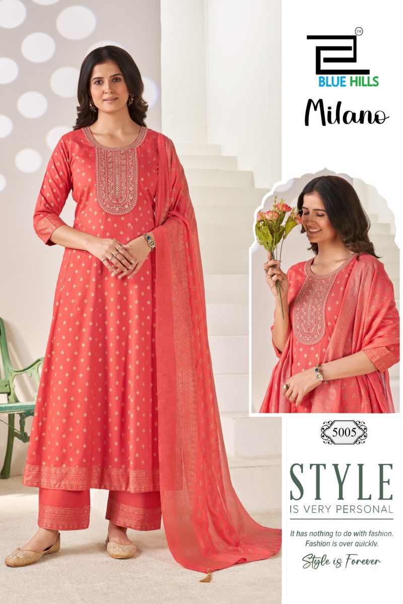 Blue Hills Milano Rayon Sequence Embroidery Work Kurti With Bottom Dupatta Set — Wholesale Kurtis, Blue Hills wholesale from Surat — Photo 2