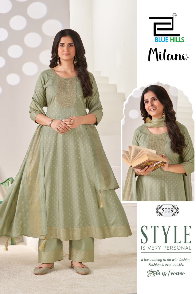 Blue Hills Milano Rayon Sequence Embroidery Work Kurti With Bottom Dupatta Set