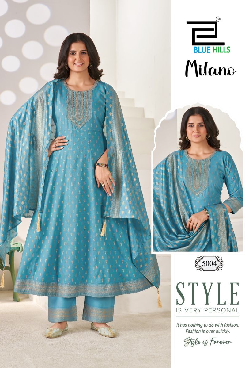Blue Hills Milano Rayon Sequence Embroidery Work Kurti With Bottom Dupatta Set — Wholesale Kurtis, Blue Hills wholesale from Surat — Photo 6