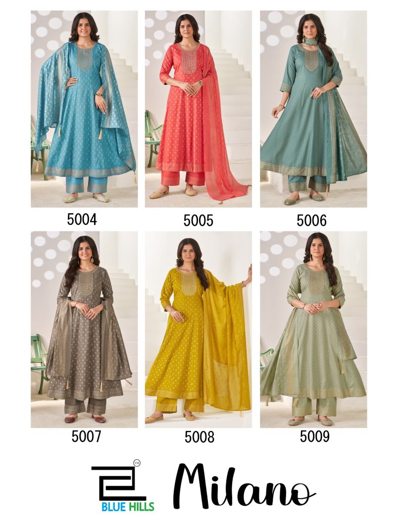 Blue Hills Milano Rayon Sequence Embroidery Work Kurti With Bottom Dupatta Set — Wholesale Kurtis, Blue Hills wholesale from Surat — Photo 7