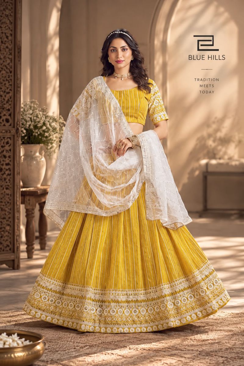 Blue Hills Moon Walk Georgette Cipli Work Designer Lehenga Choli Set
