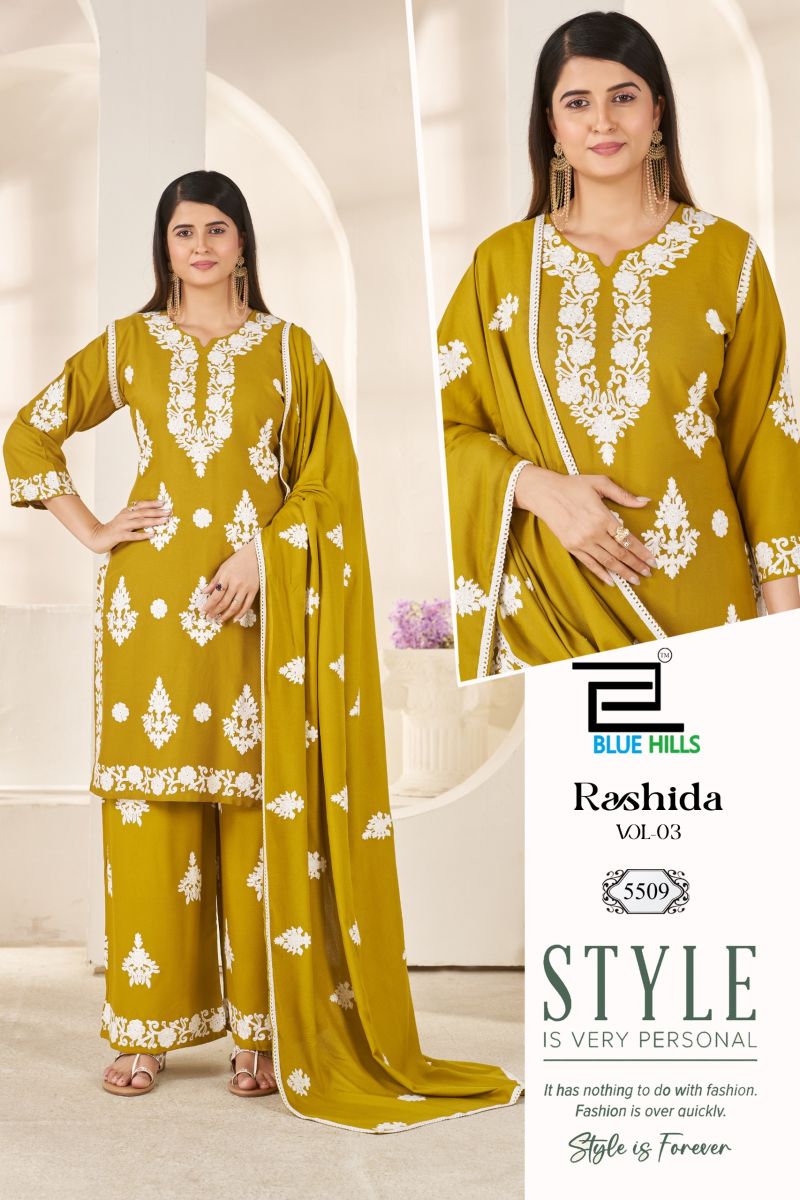 Blue Hills Rashida Vol 3 Rayon Thread Work Kurti With Bottom Dupatta Set — Wholesale, Blue Hills wholesale from Surat — view 2