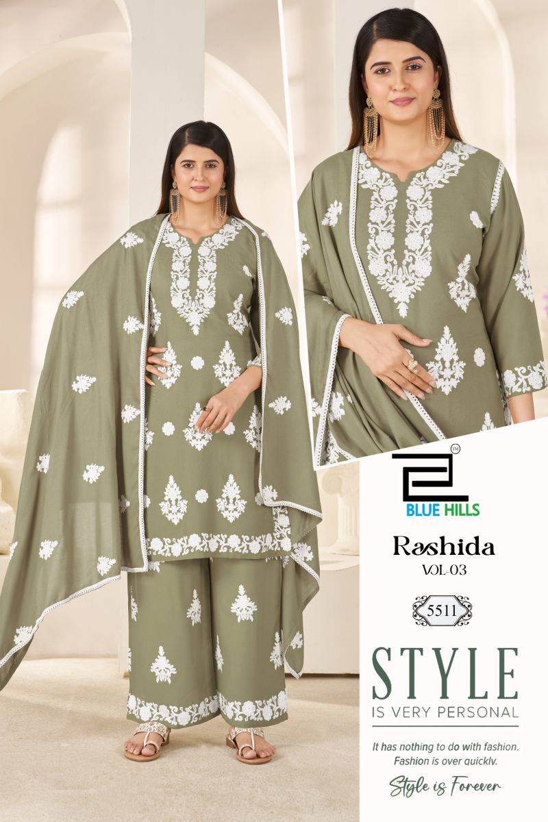 Blue Hills Rashida Vol 3 Rayon Thread Work Kurti With Bottom Dupatta Set — Wholesale, Blue Hills wholesale from Surat — view 4