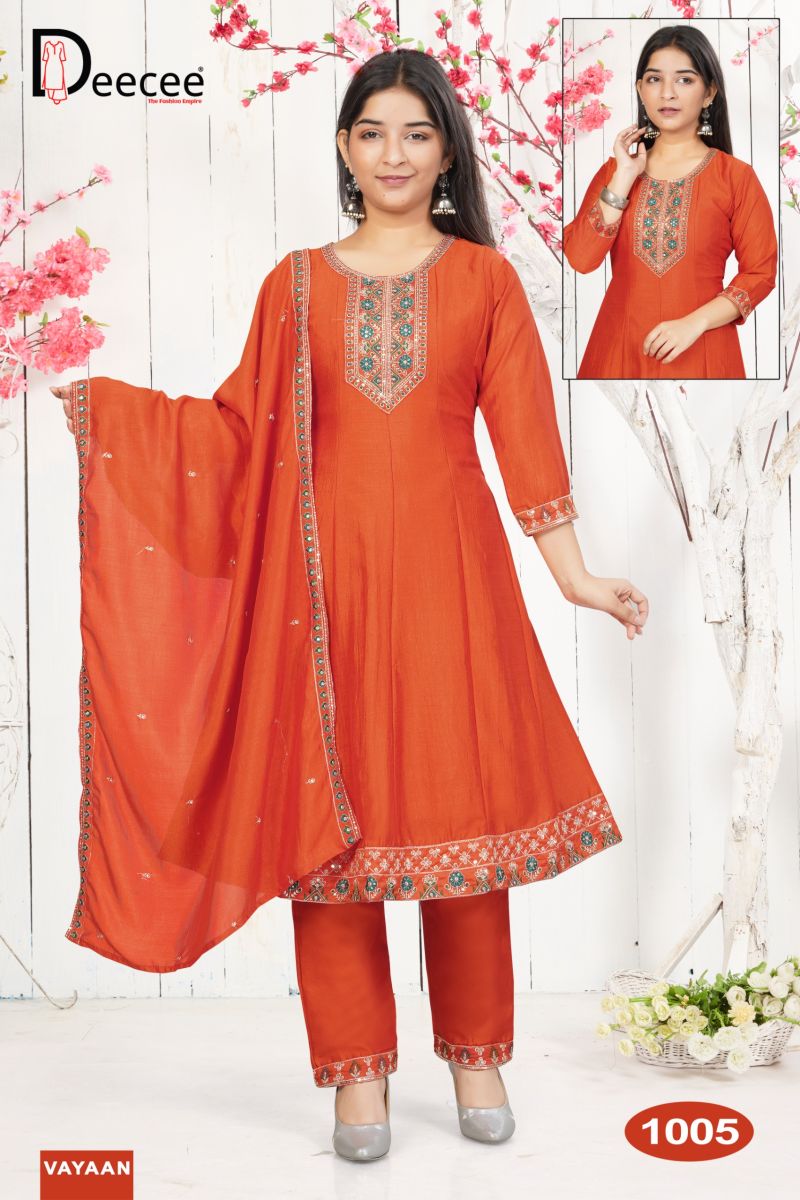 Deecee Vayaan Vichitra Silk Embroidered Flared Kurti With Bottom Dupatta Set — Wholesale Kurtis, DEECEE wholesale from Surat — Photo 3