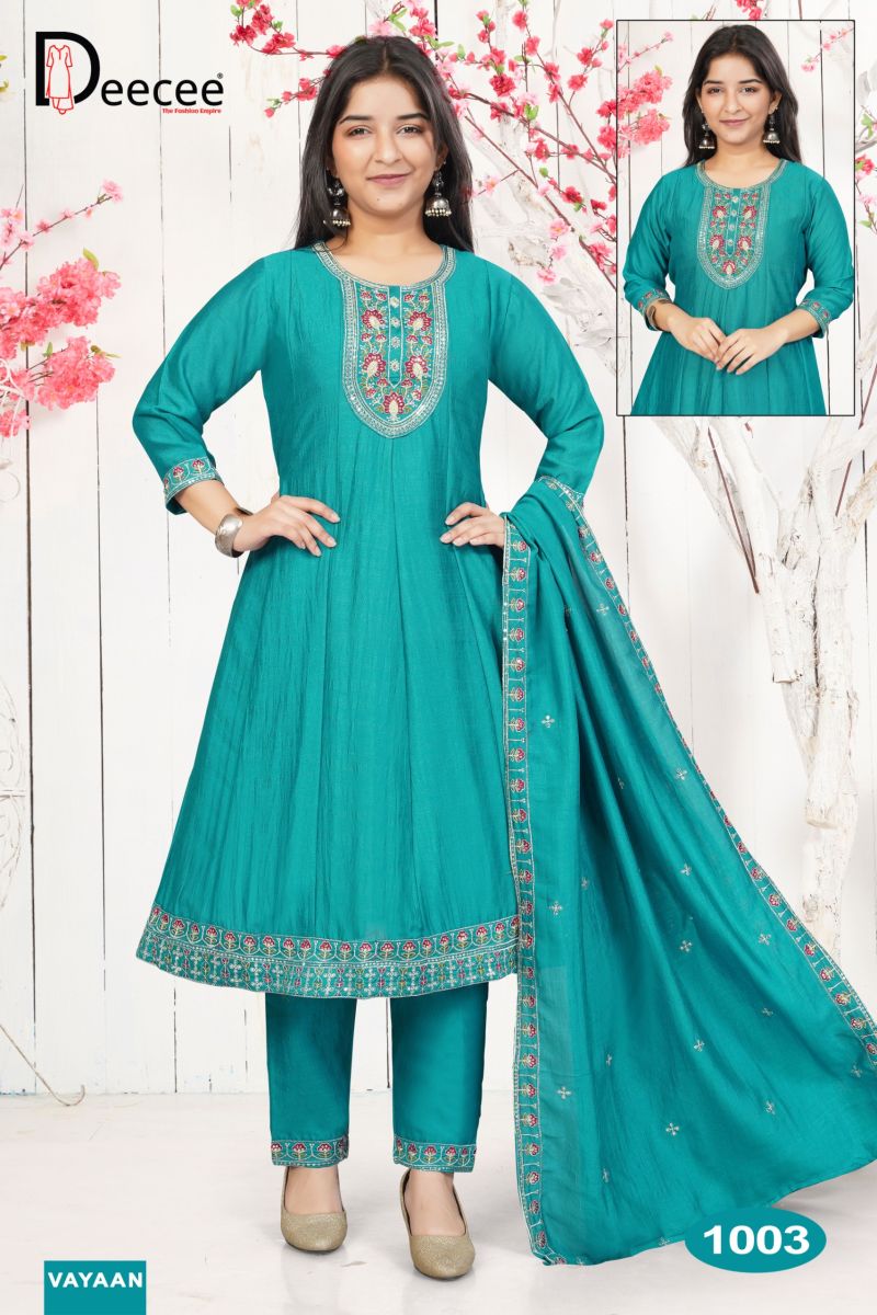 Deecee Vayaan Vichitra Silk Embroidered Flared Kurti With Bottom Dupatta Set — Wholesale Kurtis, DEECEE wholesale from Surat — Photo 4