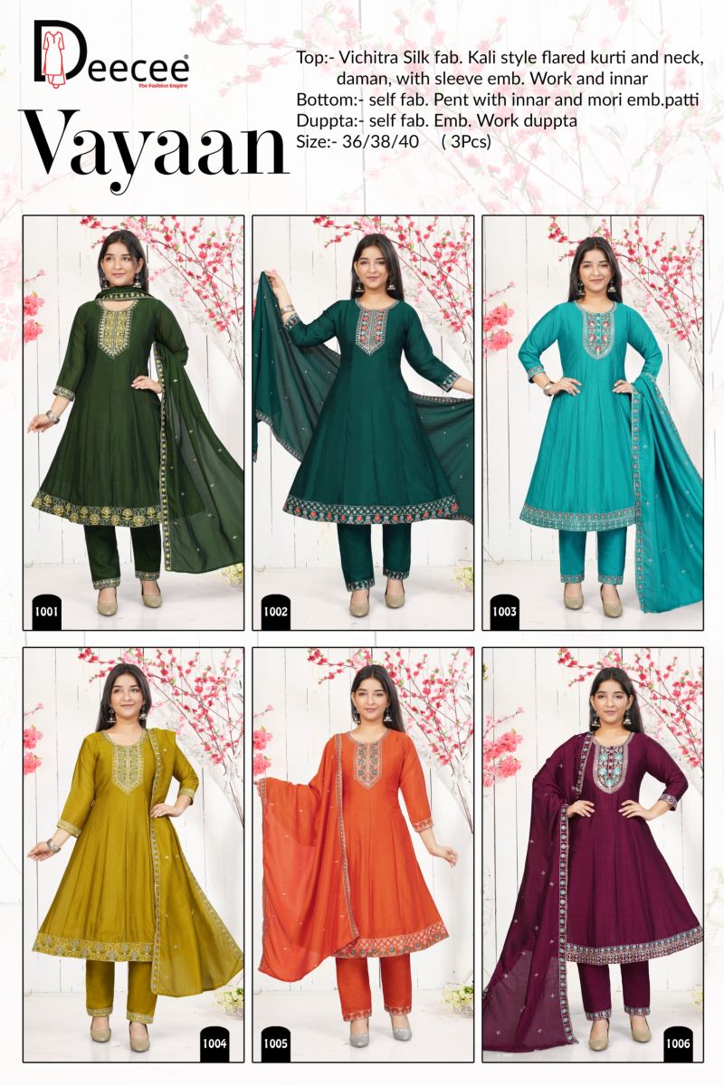 Deecee Vayaan Vichitra Silk Embroidered Flared Kurti With Bottom Dupatta Set — Wholesale Kurtis, DEECEE wholesale from Surat — Photo 6
