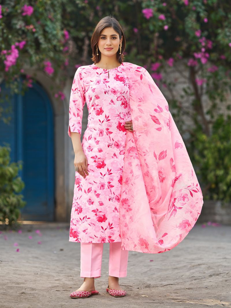 Dhruvi 506 Viscose Floral Printed Kurti With Pant Dupatta Set — Wholesale Kurtis, Dhruvi wholesale from Surat — Photo 3