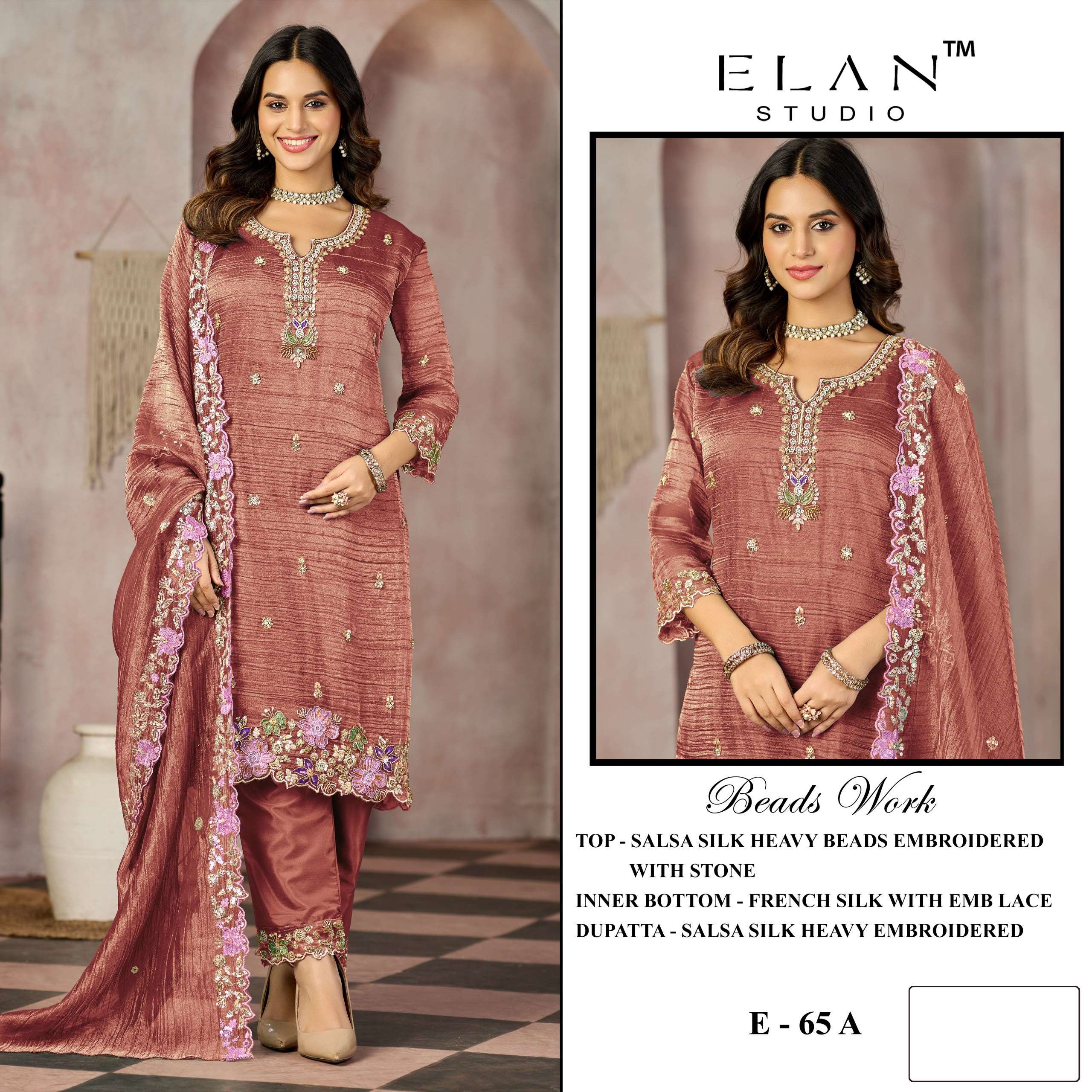 Elan Studio E 65 Salsa Heavy Beads Embroidered Designer Work Suit — Wholesale Pakistani Suits, Vardan Ethnic wholesale from Surat — view 5
