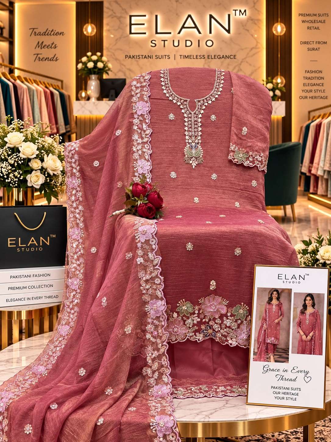 Elan Studio E 65 Salsa Heavy Beads Embroidered Designer Work Suit — Wholesale Pakistani Suits, Vardan Ethnic wholesale from Surat — view 8