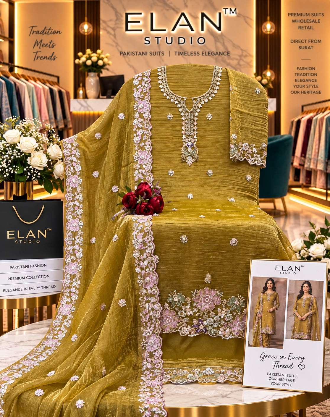 Elan Studio E 65 Salsa Heavy Beads Embroidered Designer Work Suit — Wholesale Pakistani Suits, Vardan Ethnic wholesale from Surat — view 7
