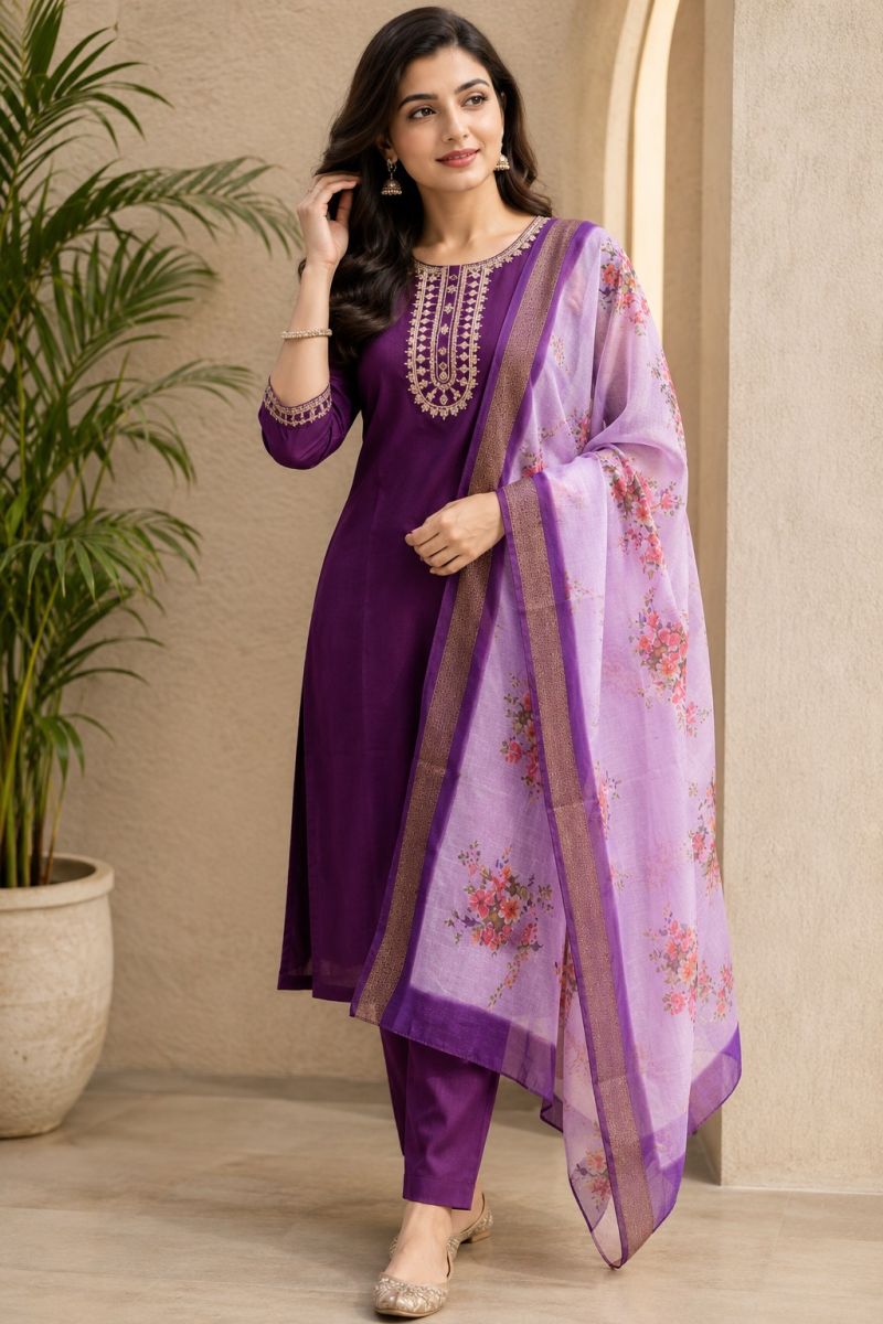 Emily 01 And 02 Rayon Slub Embroidered Designer Kurti WIth Bottom Dupatta