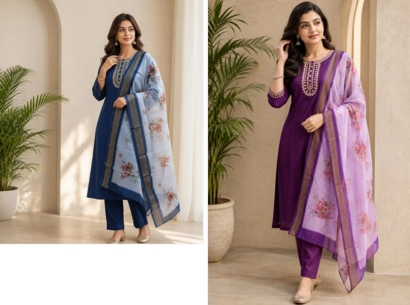 Emily 01 And 02 Rayon Slub Embroidered Designer Kurti WIth Bottom Dupatta — Wholesale Kurtis, Vardan Ethnic wholesale from Surat — view 4