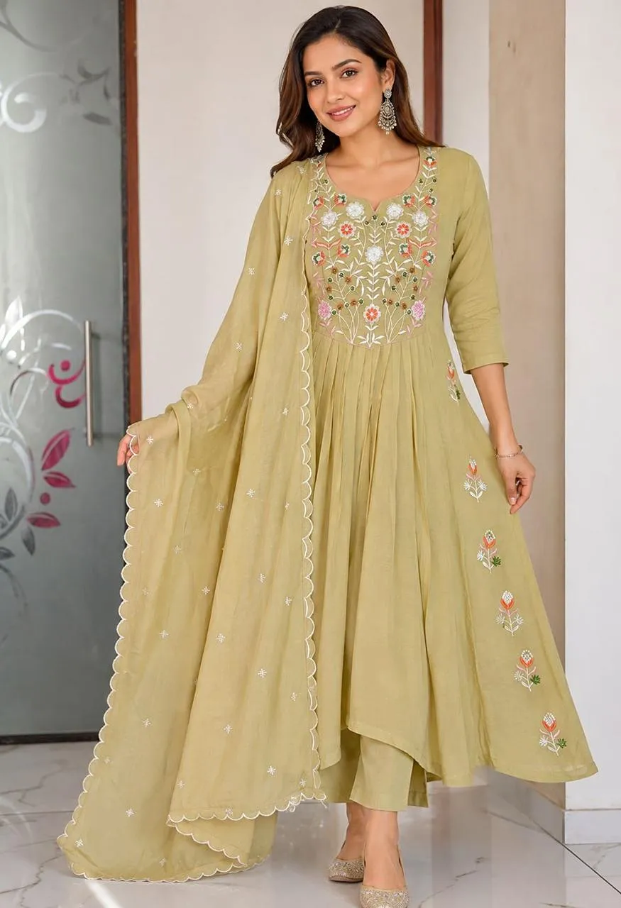 Premium Mul Chanderi Embroidered 3 Piece Suit Set — Wholesale Kurtis, Vardan Ethnic wholesale from Surat — Photo 11