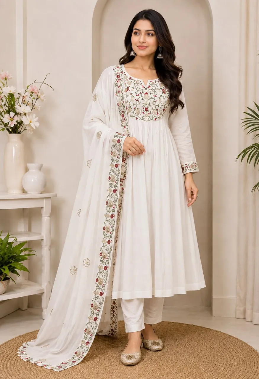 Premium Mul Chanderi Embroidered 3 Piece Suit Set — Wholesale Kurtis, Vardan Ethnic wholesale from Surat — Photo 12