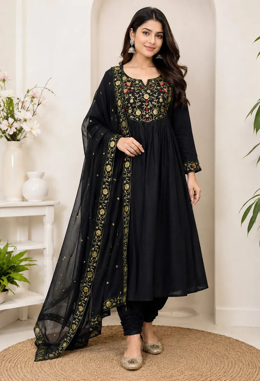 Premium Mul Chanderi Embroidered 3 Piece Suit Set — Wholesale Kurtis, Vardan Ethnic wholesale from Surat — Photo 2