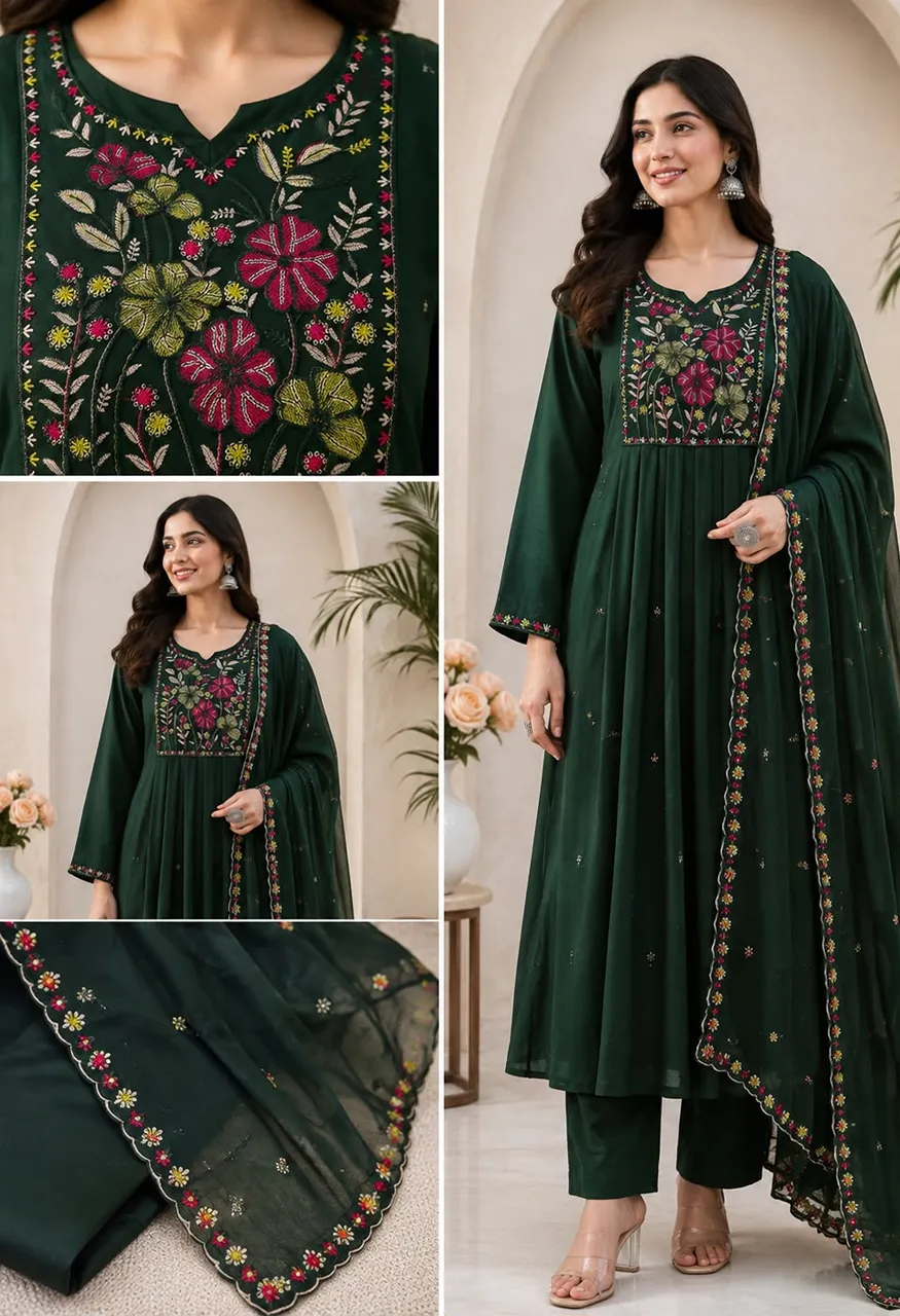 Premium Mul Chanderi Embroidered 3 Piece Suit Set — Wholesale Kurtis, Vardan Ethnic wholesale from Surat — Photo 3