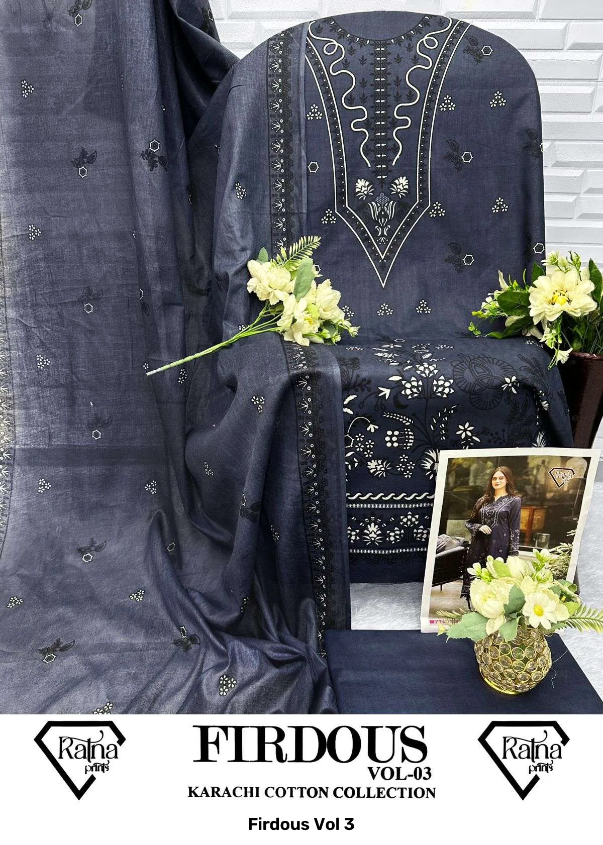 Firdous Vol 3 — Unstitched Suits, Vinayak Enterprise wholesale from Surat — Photo 3
