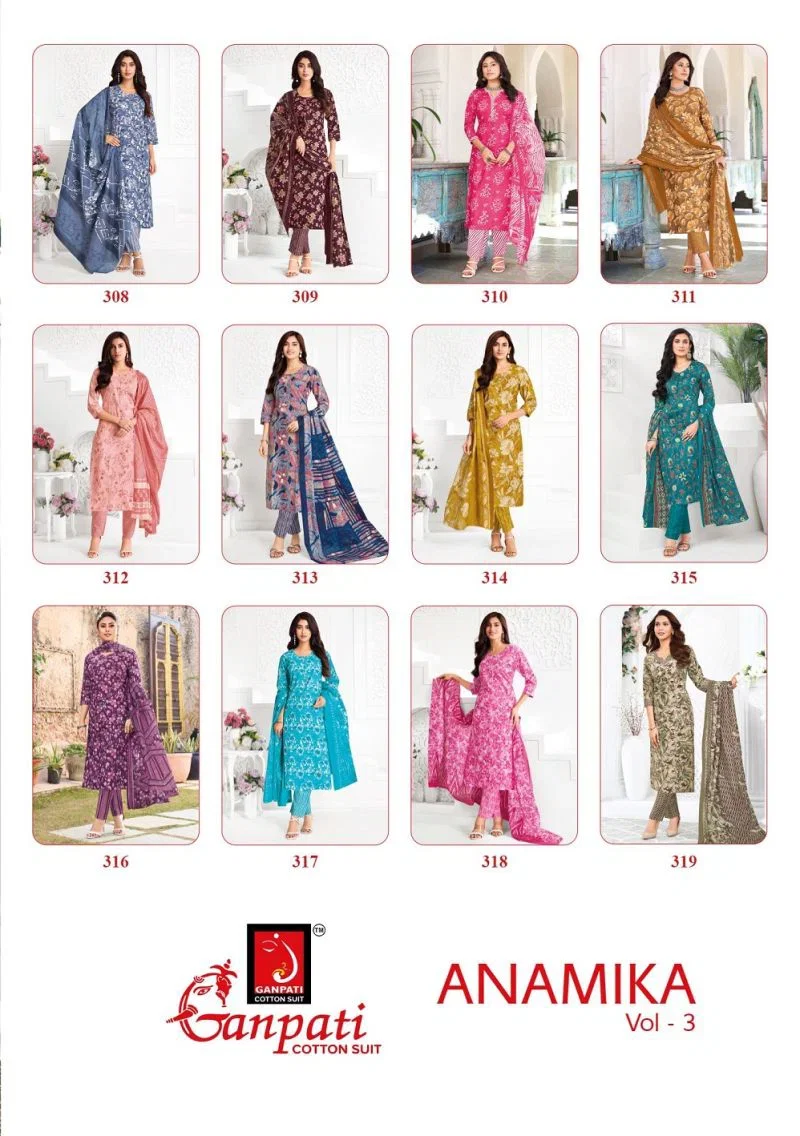 Ganpati Anamika Vol 3 Readymade Cotton Kurti Pant With Dupatta Catalog — Wholesale Kurtis, Ganpati Cotton Suit wholesale from Surat — Photo 11