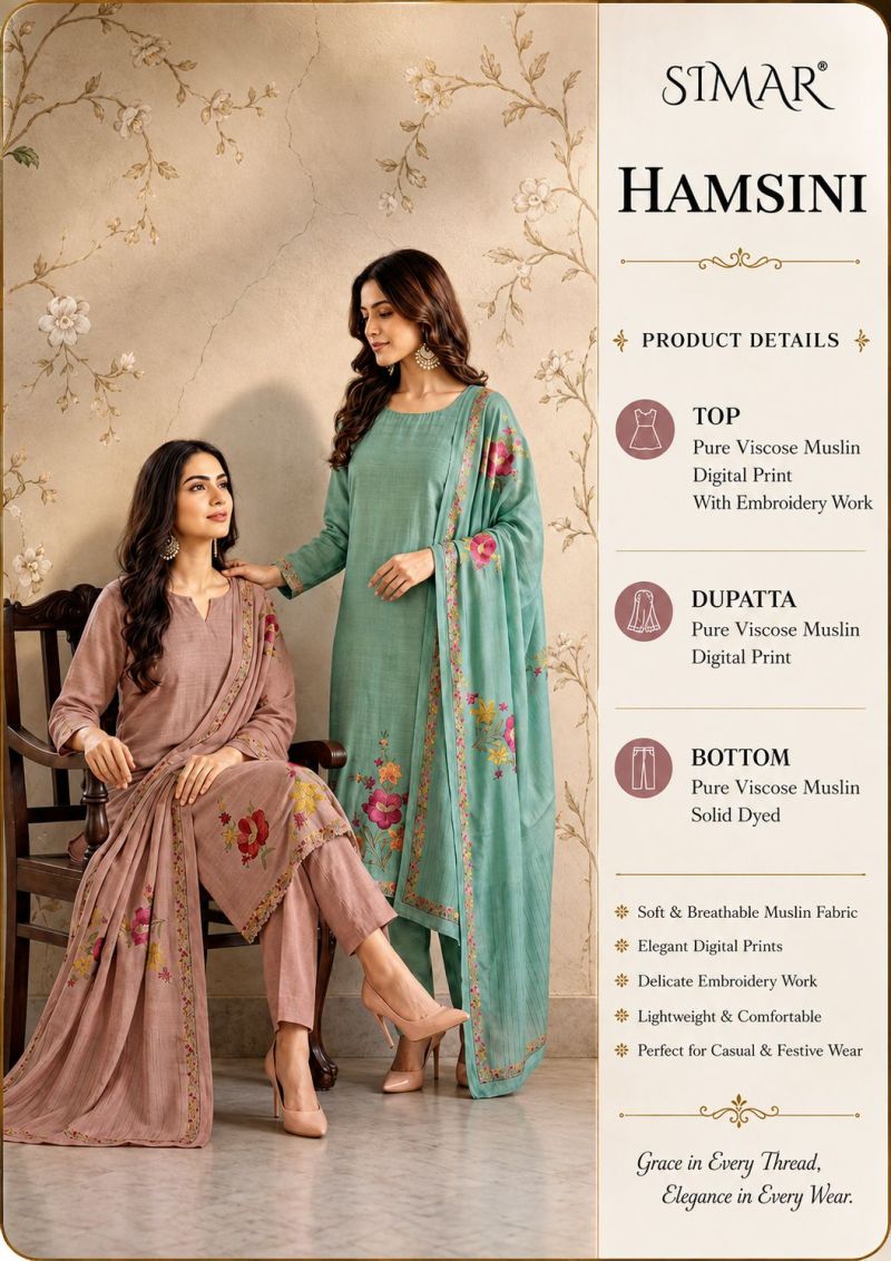 Viscose Muslin Digital Print Embroidered Salwar Kameez — Wholesale Dress Material, Glossy wholesale from Surat — view 5