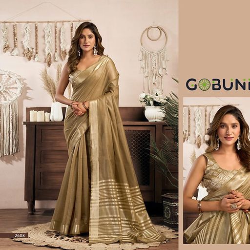 Gobuni Srividya Khadi Cotton Saree With Brocade Blouse Jhallar — Singles, Vardan Ethnic wholesale from Surat — view 5