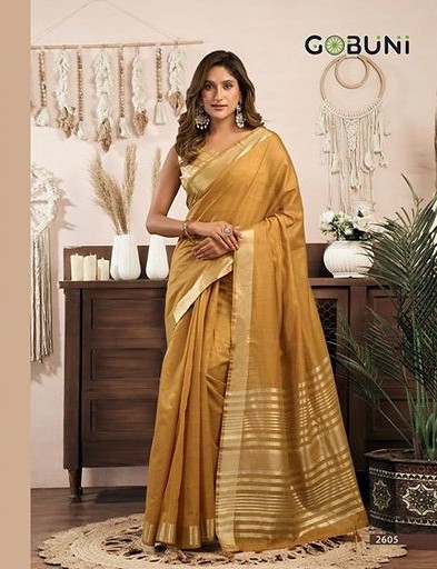 Gobuni Srividya Khadi Cotton Saree With Brocade Blouse Jhallar