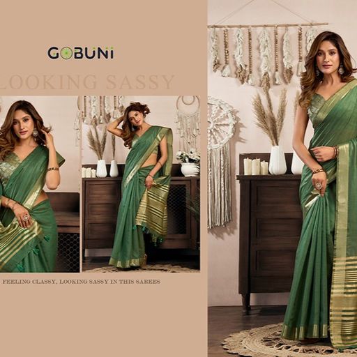 Gobuni Srividya Khadi Cotton Saree With Brocade Blouse Jhallar — Singles, Vardan Ethnic wholesale from Surat — view 2