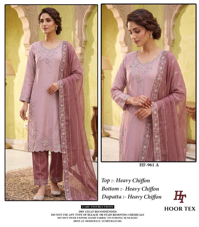 Hoor Tex 961 A To D Chiffon Embroidered Designer Salwar Kameez — Wholesale Pakistani Suits, hoor Tex wholesale from Surat — Photo 3