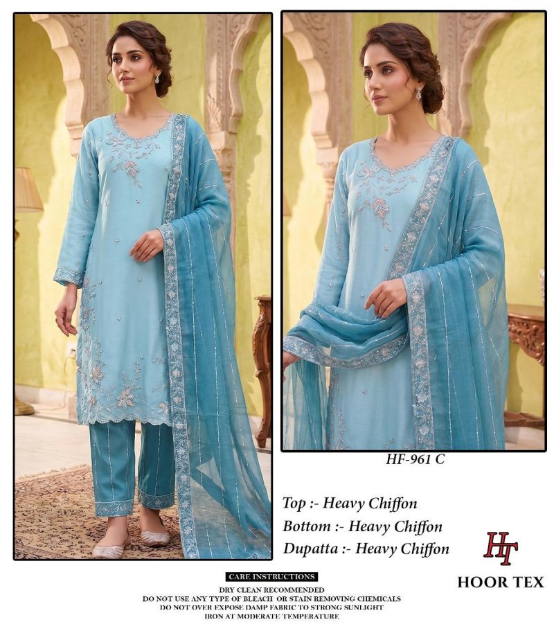 Hoor Tex 961 A To D Chiffon Embroidered Designer Salwar Kameez — Wholesale Pakistani Suits, hoor Tex wholesale from Surat — Photo 2