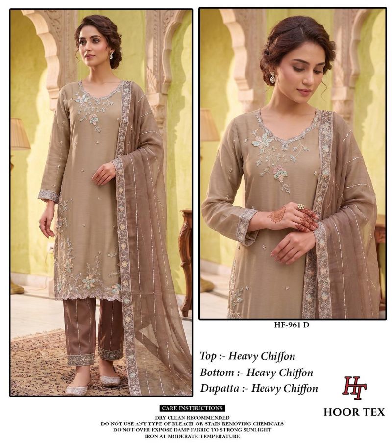 Hoor Tex 961 A To D Chiffon Embroidered Designer Salwar Kameez — Wholesale Pakistani Suits, hoor Tex wholesale from Surat — Photo 4