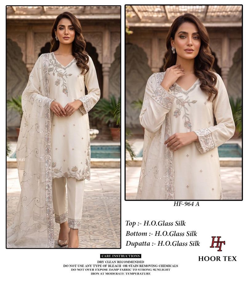 Hoor Tex 964 A And B Ho Glass Silk Embroidered Farshi Salwar Kameez Catalog