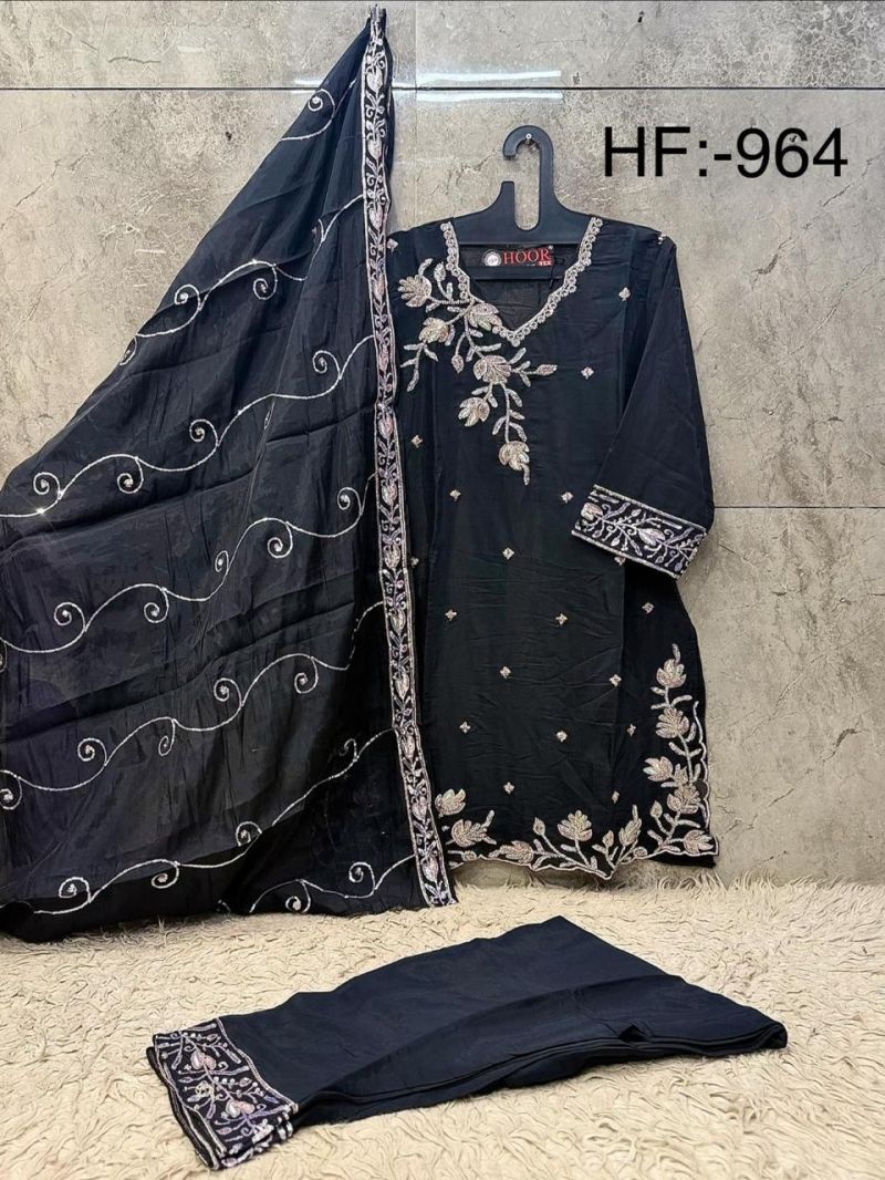 Hoor Tex 964 A And B Ho Glass Silk Embroidered Farshi Salwar Kameez Catalog — Wholesale Dress Material, hoor Tex wholesale from Surat — Photo 3