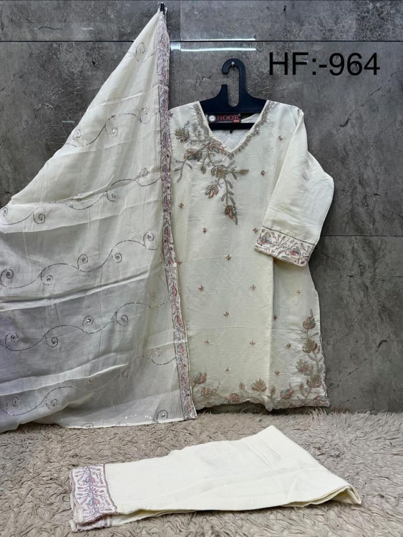 Hoor Tex 964 A And B Ho Glass Silk Embroidered Farshi Salwar Kameez Catalog — Wholesale Dress Material, hoor Tex wholesale from Surat — Photo 8