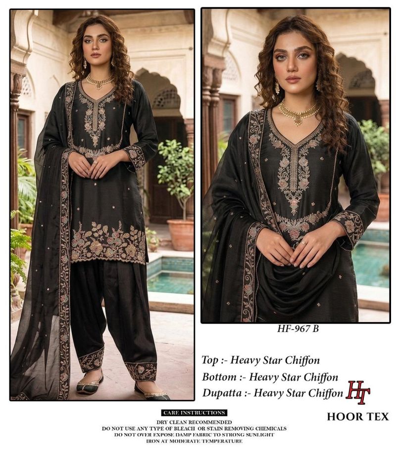 Hoor Tex 967 A To D Star Chiffon Embroidered Designer Salwar Kameez — Wholesale Pakistani Suits, Vardan Ethnic wholesale from Surat — view 3