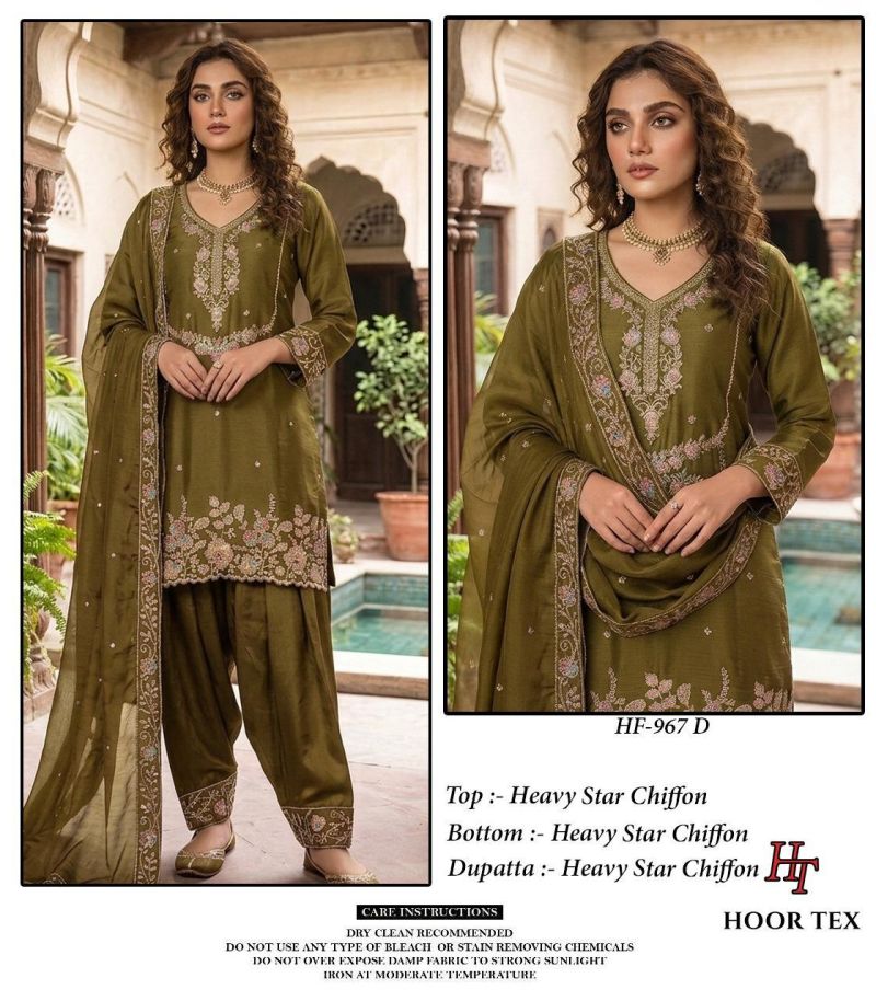 Hoor Tex 967 A To D Star Chiffon Embroidered Designer Salwar Kameez — Wholesale Pakistani Suits, Vardan Ethnic wholesale from Surat — view 4