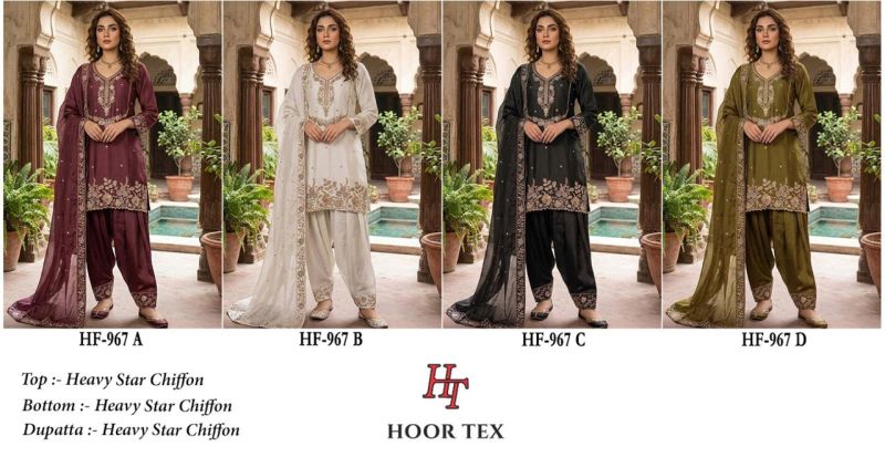 Hoor Tex 967 A To D Star Chiffon Embroidered Designer Salwar Kameez — Wholesale Pakistani Suits, Vardan Ethnic wholesale from Surat — view 9