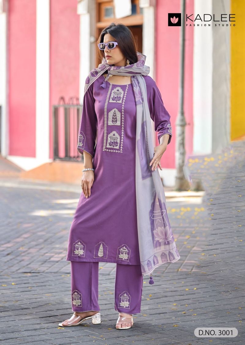 Kadlee Gulmohar Rayon Hand And Thread Work Kurti With Bottom Dupatta Set — Wholesale Kurtis, Kadlee Fashion Studio wholesale from Surat — view 2