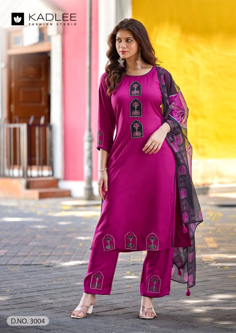 Kadlee Gulmohar Rayon Hand And Thread Work Kurti With Bottom Dupatta Set — Wholesale Kurtis, Kadlee Fashion Studio wholesale from Surat — view 4
